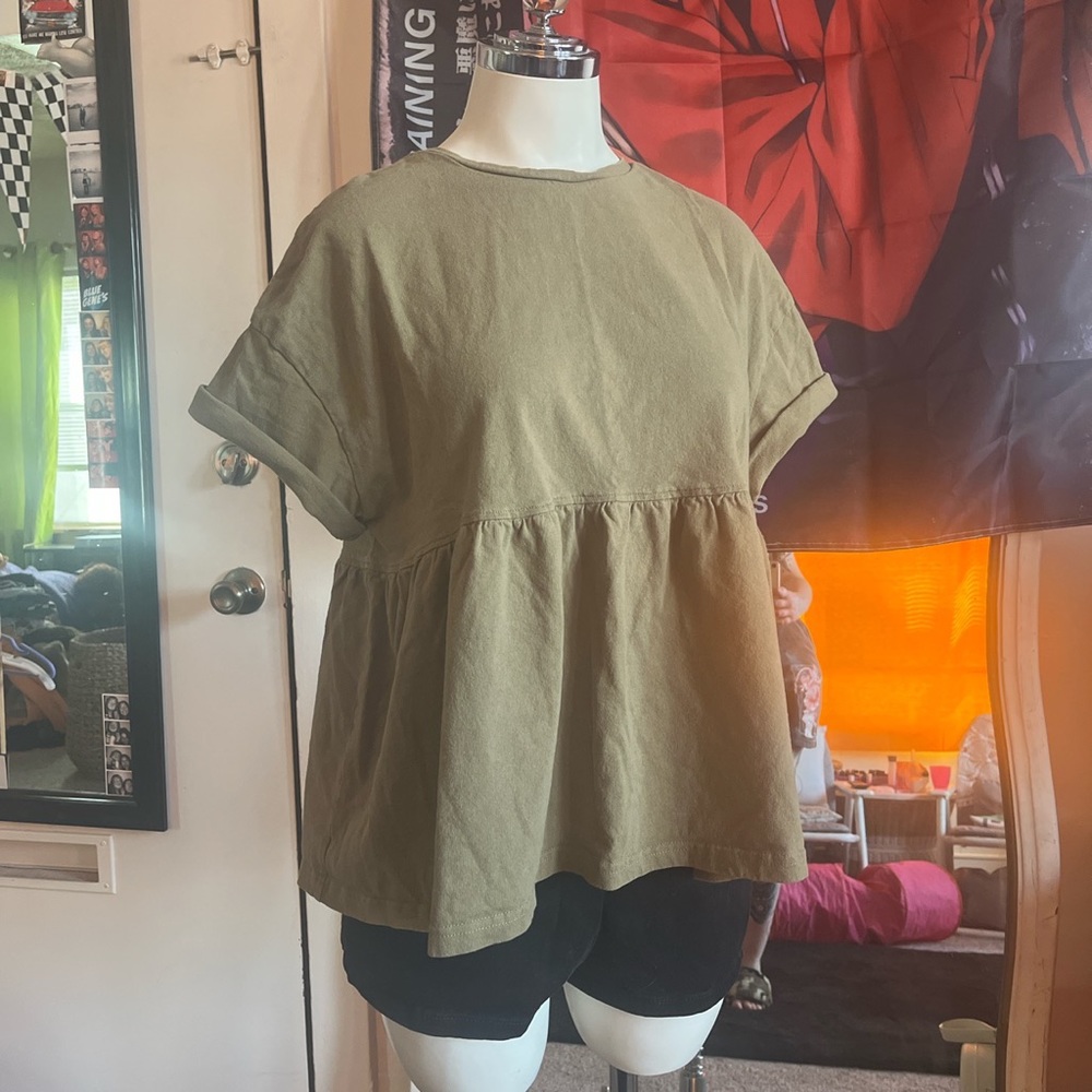 Sage cotton peplum tee